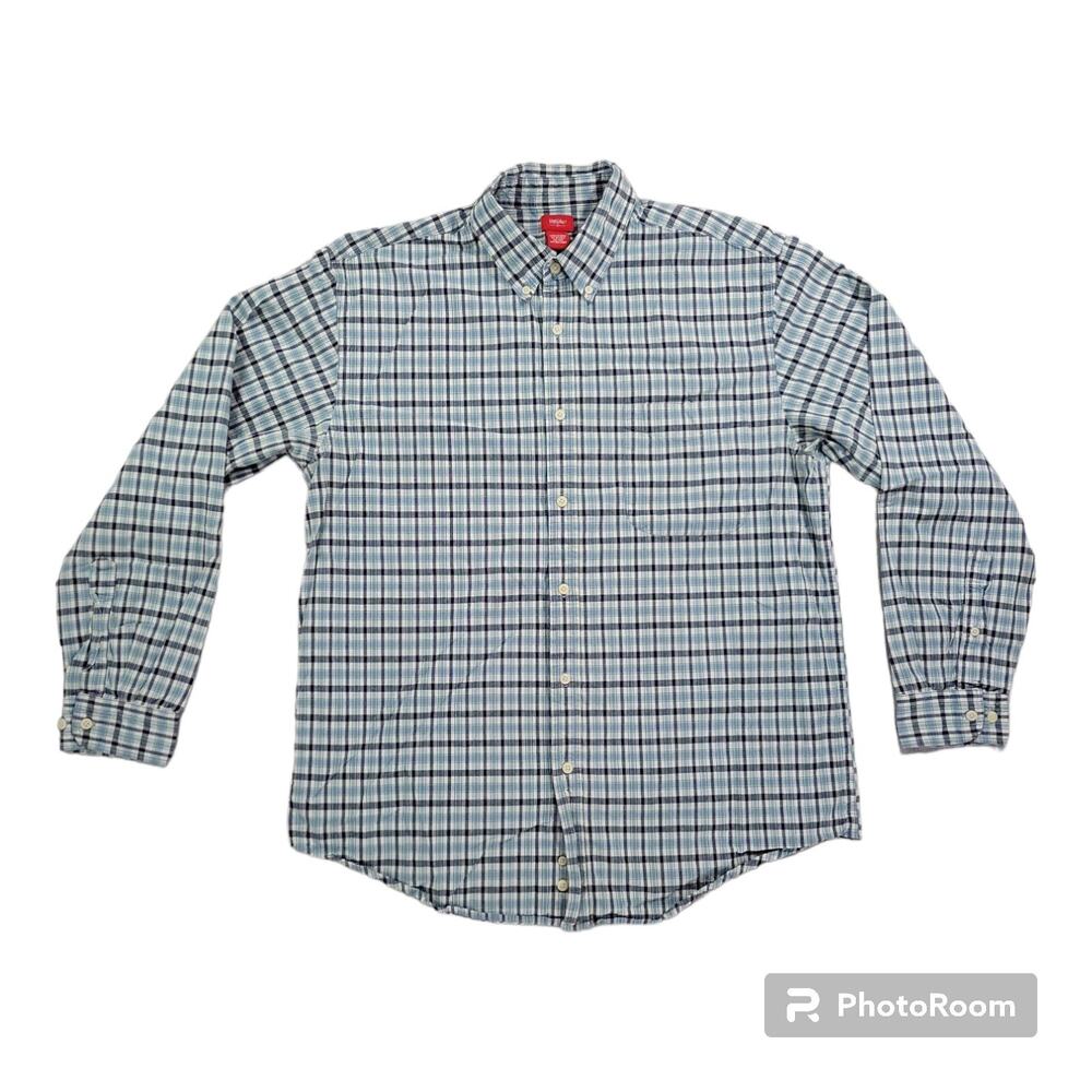 Mossimo Mens LG Long Sleeve Casual Button Down 100 Cotton Blue Green Plaid EUC.